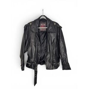Vintage Winlit 1976 Genuine Leather Motorcycle Jacket Womens M Black Belted Moto